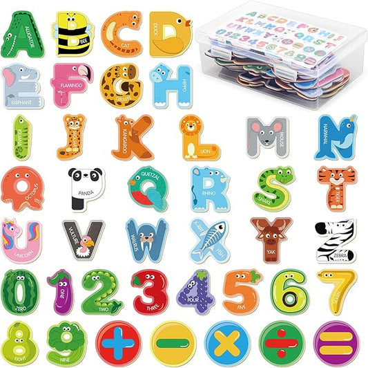 41 Pieces Wooden Thick Alphabet Magnets for Toddlers Fridge, Large Cute Animal Colorful ABC 26 Uppercase Letters, 10 Numbers Magnetic Alphabet Educational Toy Set for Kids Preschool Learning Spelling
