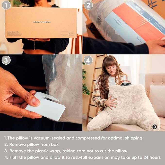 Nestl Fur Reading Pillow, Stylish Back Pillow for Bed Sitting Up, Faux Fur Bed Chair Pillow with Arms, Reading Pillows for Sitting in Bed Adult & Kids, Sit Up Back Support Pillow for Bed Rest - Linen