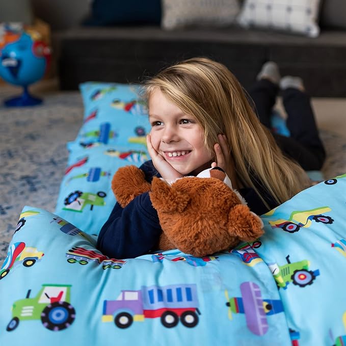 Wildkin Kids Floor Lounger: Ideal for Boys and Girls, Travel-Friendly, Perfect for Sleepovers - Pillow Lounger for Kids, Requires Standard Size Pillows Not Included (Trains, Planes, and Trucks)
