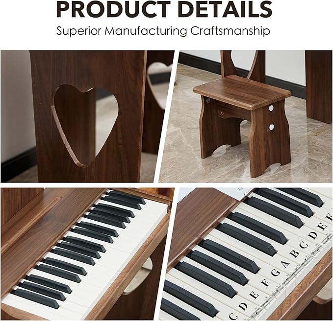 Kids Piano Keyboard, 37 Keys Digital Piano for Children, Toddler Music Educational Instrument Toy Wood Piano for 2+ Girls and Boys