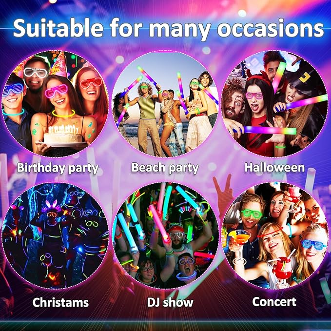 161 Pcs Glow in the Dark Party Supplies, Light Up Party Favors with 100 Glow Sticks, 16 Foam Glow Sticks, 16 Led Glasses, 16 Finger Lights for Glow Party, Wedding Christmas New Year Neon Party favors
