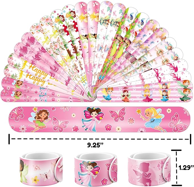 48PCS Fairy Party Favors - 24 Tattoos & 24 Slap Bracelets, Ideal for Fairy-Themed Birthdays, Baby Showers, and Classroom Rewards for Kids