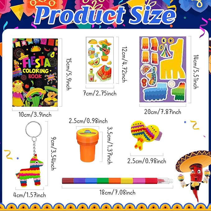 72 Pieces Mexican Party Favors Coloring Books with Crayons Set,Fiesta Party Pinatas Goodie Bag Fillers, Cinco de Mayo Party Supplies Craft DIY Kit Face Stickers Tattoo for Taco Party Day of the Dead