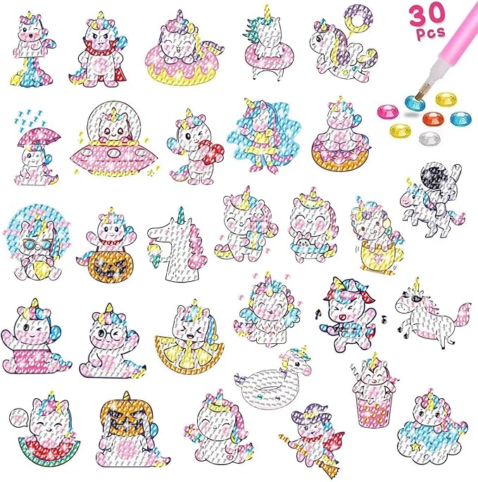 5D DIY Diamond Painting Stickers Kits for Kids, Diamond Art Mosaic Stickers by Numbers Kits Crafts Set for Children, Boys and Girls,Creative Handmade Art Craft Gift (Unicorn-2)