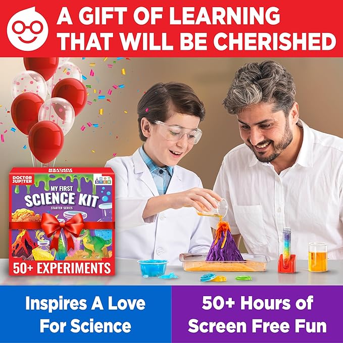 Doctor Jupiter My First Science Kit for Kids Ages 4-5-6-7-8-9-10-11-12 | Birthday Gift Ideas for 4+ Year Old Boys & Girls | STEM Learning & Educational Toys | 50+ Experiments Starter Science Series