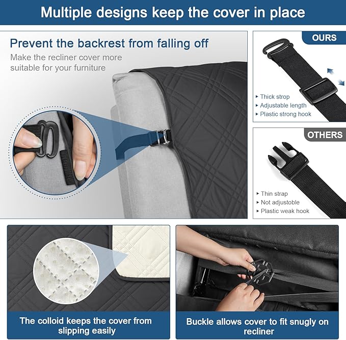 TAOCOCO 100% Waterproof Recliner Chair Cover Stay in Place, Recliner Covers for Small Recliner Chair with Pocket, Reclining Chair Cover Furniture Protector for Kids, Pets(X-Small Chair, Charcoal Gray)