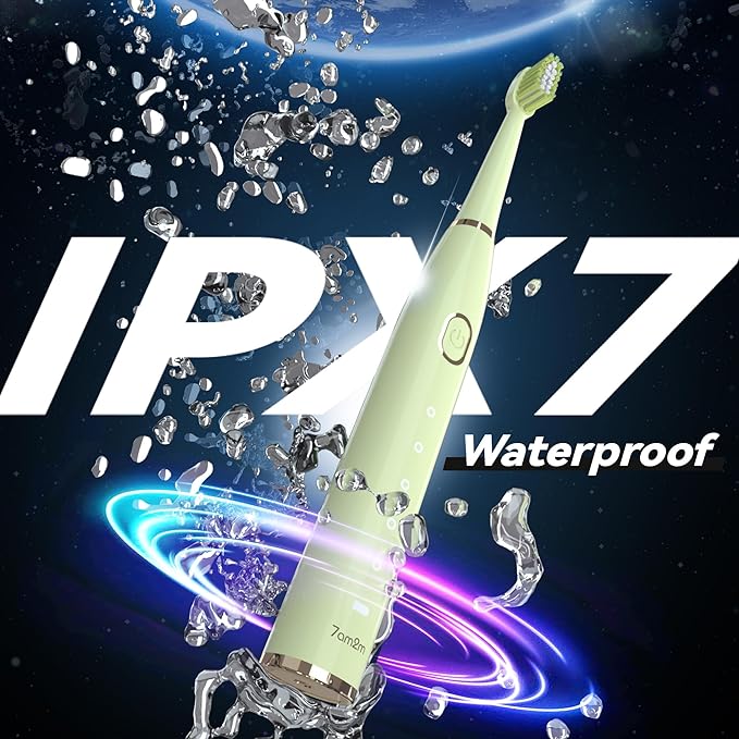 7AM2M Sonic Electric Toothbrush for Adults and Kids- High Power Rechargeable Toothbrushes with 8 Brush Heads,5 Adjustable Modes, Built-in 2-Minute Smart Timer,4 Hours Fast Charge for 30 DaysGreen