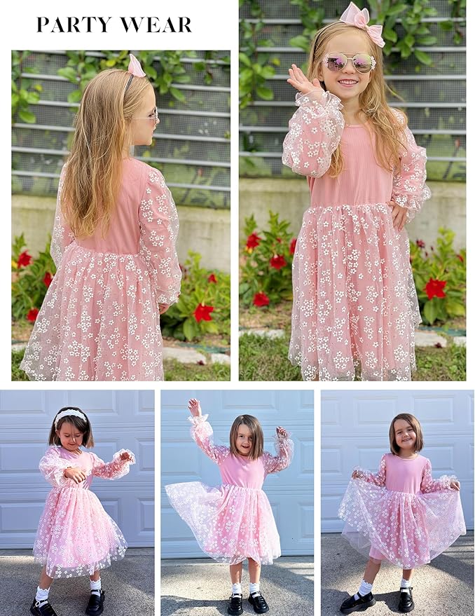 Arshiner Toddler Christmas Dress Girls Sequin Tulle Puff Long Sleeves Tutu Dress Princess Birthday Party Clothes 1-6T