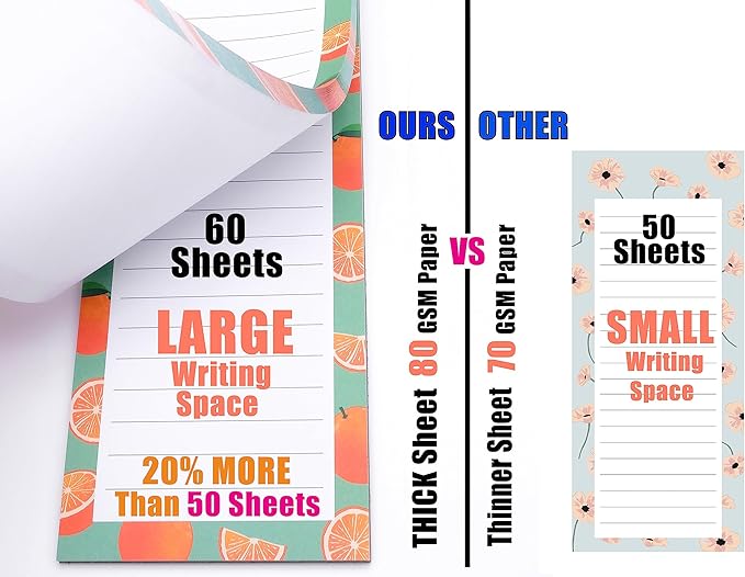 8 Large Magnetic Notepads – Big Notepads for Grocery List, Shopping List, To-Do List, Reminders -Strong Magnetic Back- Memo Pads with Realistic Fruit Designs | 60 Sheets per Pad 9 x 3.5 inch (8 Pack)