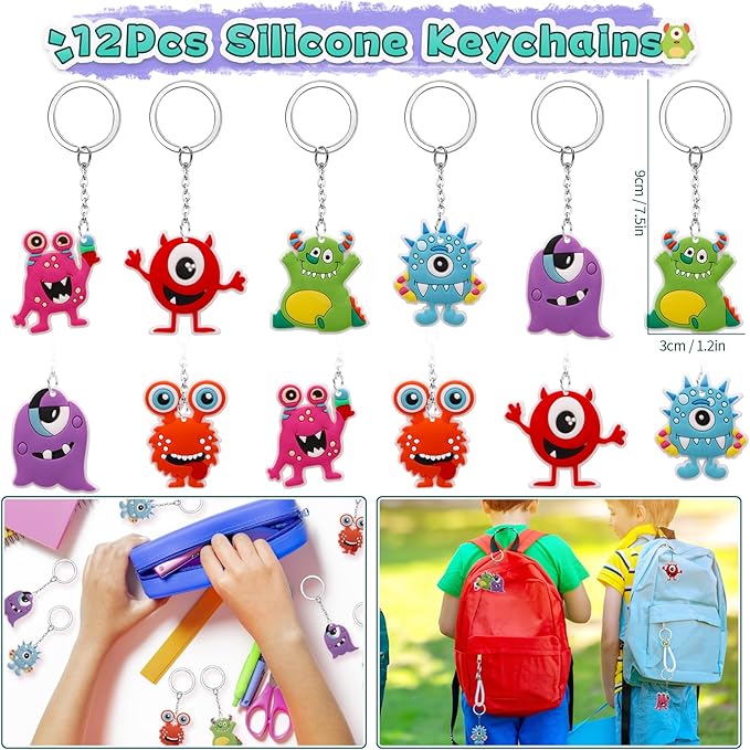 98Pcs Monster Party Favors Birthday Supplies for Kid Monster Drinking Straw Luminous Tattoo Sticker Keychain Slap Bracelet Sticker Pinata Filler Goodie Bag Stuffer Monster Birthday Party Supplies
