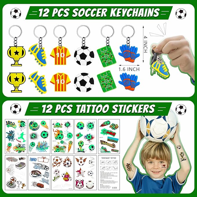 158 PCS Soccer Party Favors Set with Soccer Goodie Bags Soccer Slap Bracelets Soccer Straws Puzzle Tattoo Stickers Erasers Keychains Whistle Soccer Party Supplies Soccer Party Decorations