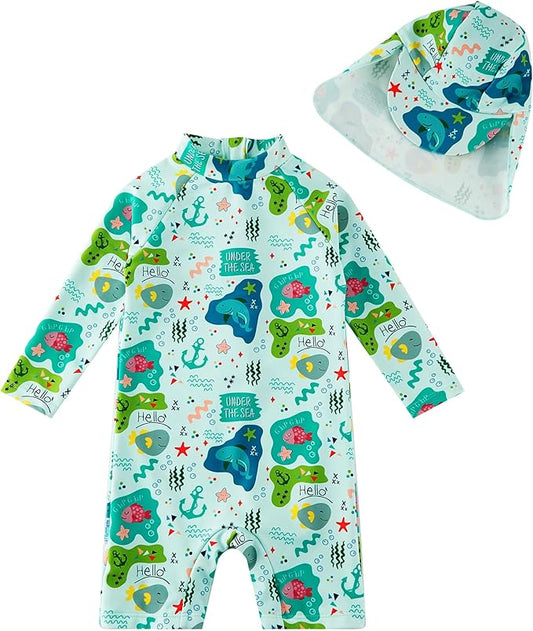 upandfast Baby/Toddler Swimsuit UPF 50+ Sun Protection One Piece Zipper Bathing Suit with Sun Hat Infant Beach Swimwear