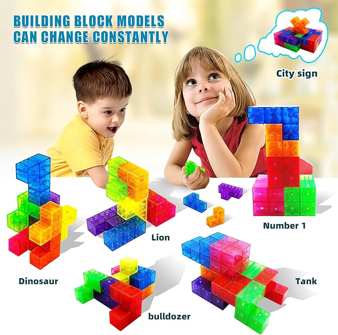 Magnetic Building Blocks Magic Magnetic 3D Puzzle Cubes, Set of 14 Multi Shapes Magnetics Blocks with 108 Guide Cards,Parent-Child Interactive Children's Educational Toys (14color)