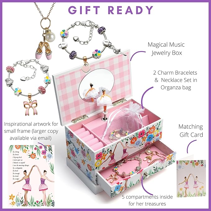 ABI + OLIE Ballerina Kids Jewelry Box for Girls - Little Girls Jewelry Box - Musical Jewelry Box for Girls 4-6 and 6-12- Music Boxes for Girls - Perfect Dance Recital & Birthday Gifts