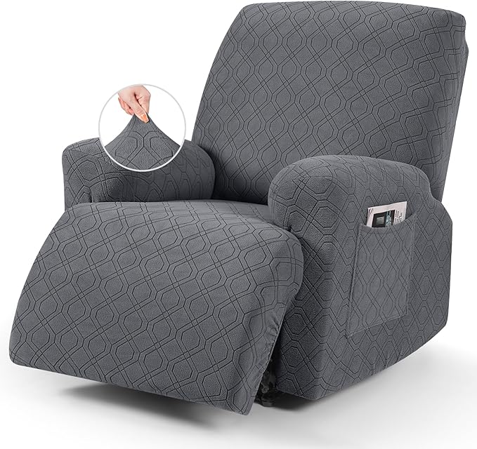 VANSOFY Oversized Recliner Chair Cover, 4-Pieces Stretch Recliner Covers for Recliner Chair Soft Reclining Chair Slipcover Jacquard Pattern Furniture Protector for Dogs Cats(Dark Gray)