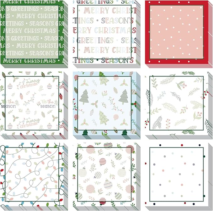9 Pieces Christmas Sticky Note Self-Adhesive Merry Christmas Note Pads with Christmas Tree Christmas Lights Balloon Memo Notes for Xmas School Office Home Supplies Students Teachers Present