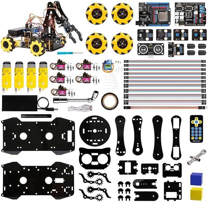 Smart Robot Arm Car Kit, 4WD Remote Control Car Compatible with Arduino IDE, Electronic Programming Project/STEM Education/Science Coding Kit for 16+ Teens and Adults Unique Gifts