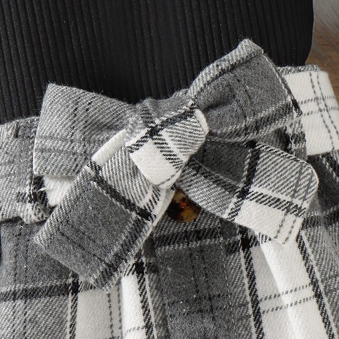 Fernvia Toddler Baby Girl Fall Winter Skirt Set Turtleneck Ribbed Long Sleeve T-Shirt Top & Plaid Skirts Dress 2Pcs Outfits