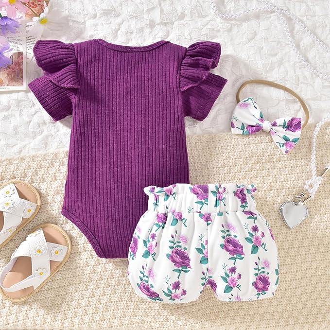 Aalizzwell Baby Girls Ribbed Bodysuit Bloomer Shorts Outfits Summer Clothes