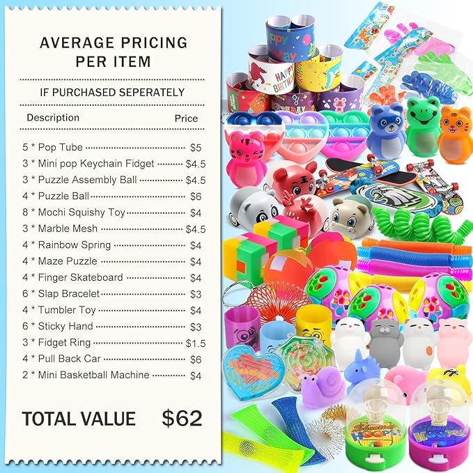 70 Pcs Party Favors for Kids 3-5 4-8 8-12 Treasure Chest Carnival Prizes Box Toys for Classroom, Pinata Filler Goodie Bag Stuffers for Birthday Party, Bulk Small Fidget Toys Pack for Boys Girls