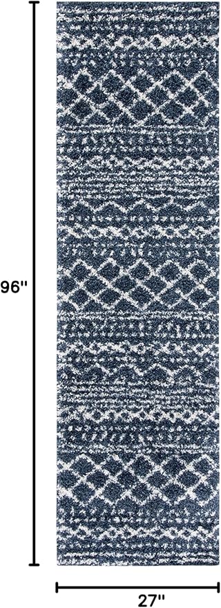 SAFAVIEH Arizona Shag Collection Runner Rug - 2'3" x 8', Slate Blue & Ivory, Moroccan Design, Non-Shedding & Easy Care, 1.6-inch Thick Ideal for High Traffic Areas in Living Room, Bedroom (ASG741L)