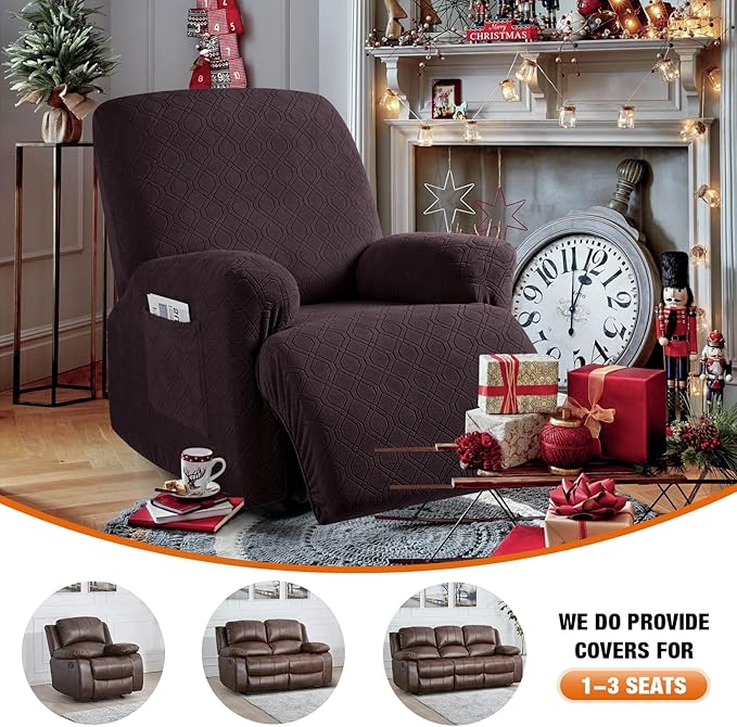 VANSOFY Recliner Chair Covers, 3-Pieces Stretch Lazy Boy Recliner Covers for Recliner Chair Soft Reclining Chair Slipcover Furniture Protector for Dogs Cats(Chocolate)