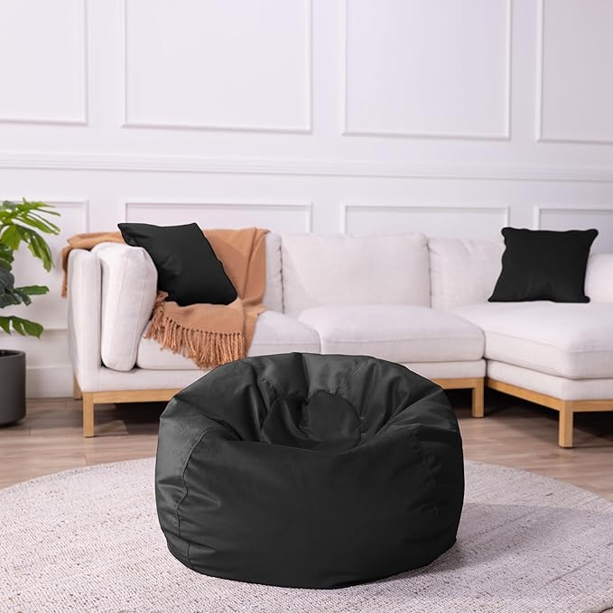 FDP 30" Soft Velvety Bean Bag Chair, Furniture for Kids and Teens, Perfect for Reading, Playing Video Games or Relaxing - Onyx