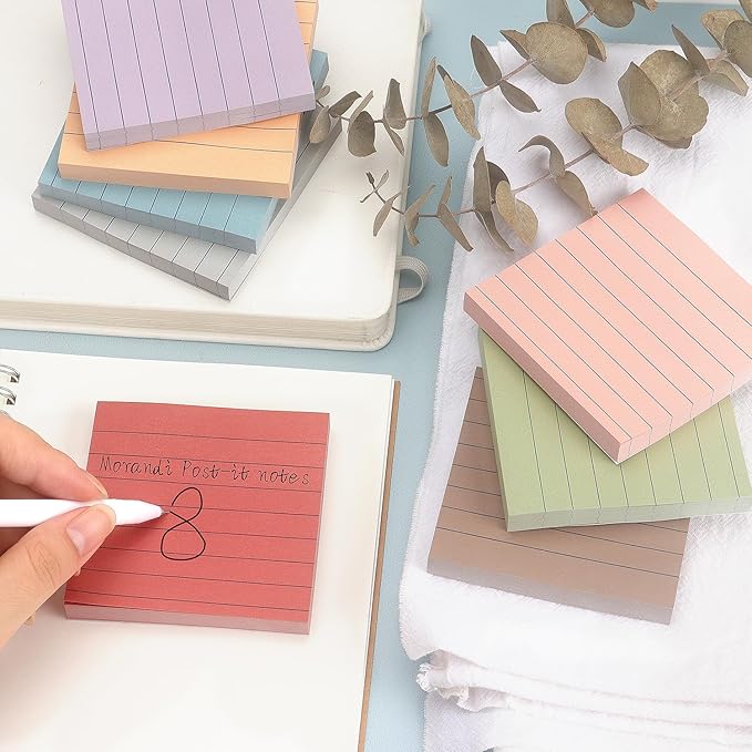 8 Pads Lined Sticky Notes Vintage Color 3x3 in, Self-Stick Sticky Note Pads Lined Pads 8 Pads/Pack, 640 Sheets, Easy to Paste for Office, School, Home
