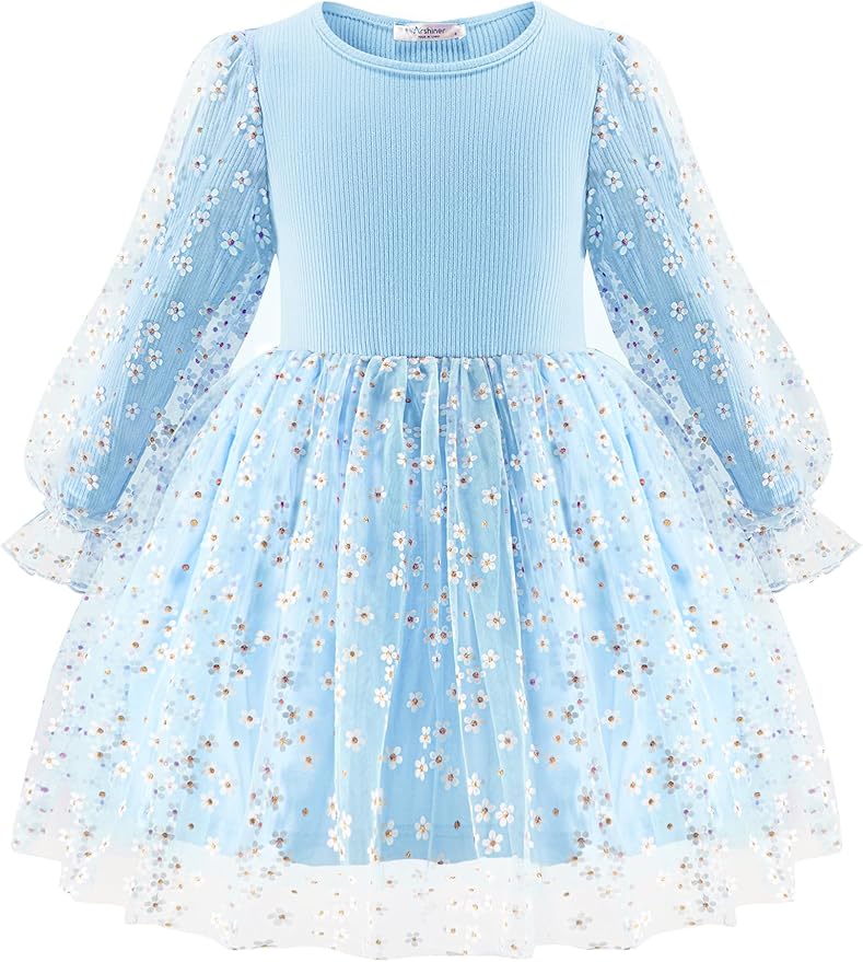 Arshiner Toddler Christmas Dress Girls Sequin Tulle Puff Long Sleeves Tutu Dress Princess Birthday Party Clothes 1-6T