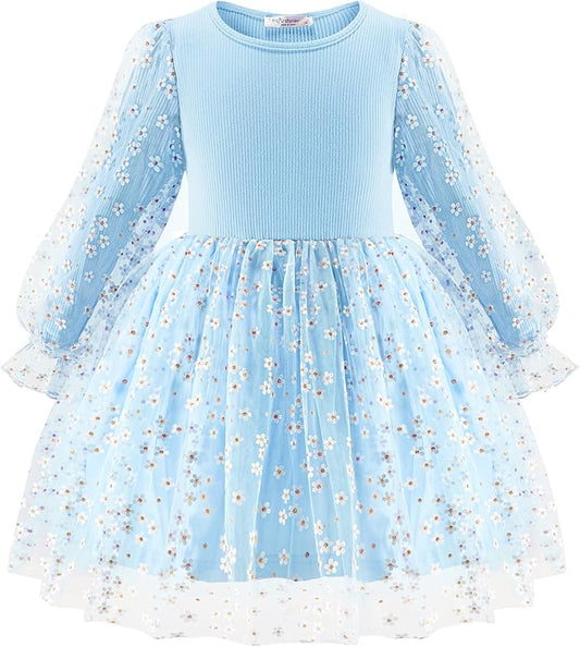 Arshiner Toddler Christmas Dress Girls Sequin Tulle Puff Long Sleeves Tutu Dress Princess Birthday Party Clothes 1-6T