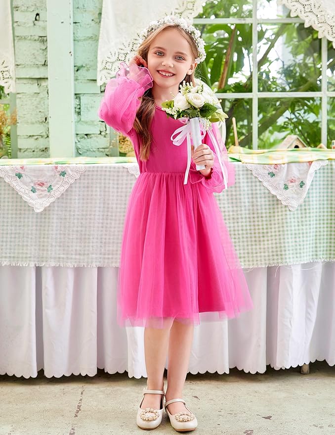 Arshiner Toddler Christmas Dress Girls Sequin Tulle Puff Long Sleeves Tutu Dress Princess Birthday Party Clothes 1-6T