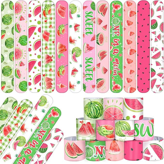 48PCS One In a Melon Watermelon Party Favors Slap Bracelets Watermelon First Summer Birthday Party Supplies Decorations for Baby Shower One In a melon Outfits 1st Birthday Fruit Theme Party Supplies