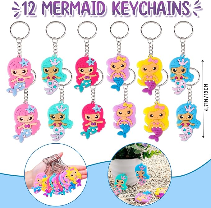 98 Mermaid Party Favors for Girls Birthday Supplies Straw Bubble Wand Slap Bracelet Keychain Sticker Toy Gift Prize Goodie Bags Stuffers Kids Decorations Mermaid Birthday Party Favors