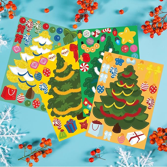 48 Pcs Christmas Tree Stickers Make A Christmas Tree Sticker Sheets for Kids Sticker Home Classroom Party Favor Art Craft School Rewards