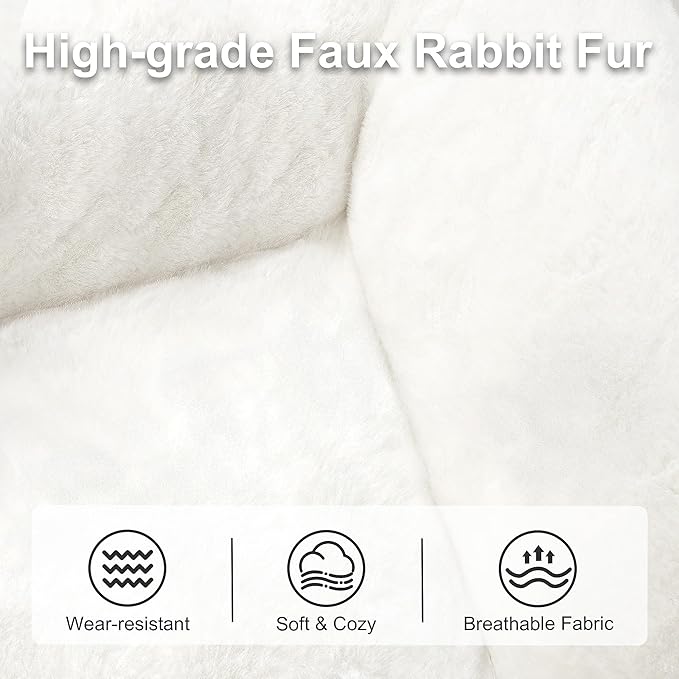 Comfy Saucer Chair, Foldable Living Room Chairs, Soft Faux Fur Lounge Chair for Bedroom, Reading Chairs for Adults, Kids, X-Large (White)