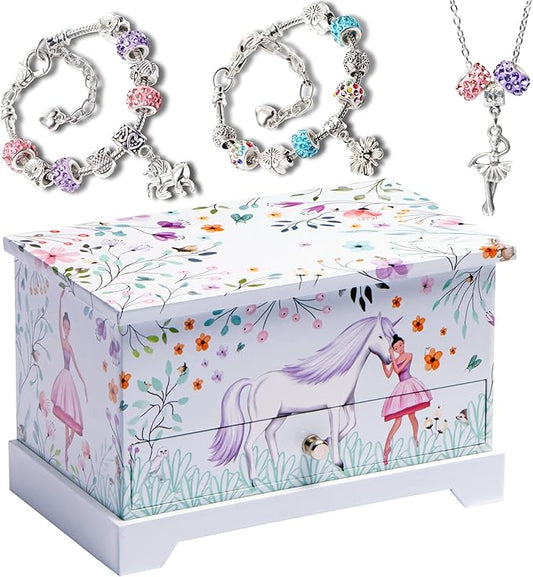 ABI + OLIE Jewelry Box for Girls & Little Girls Jewelry Box - Unicorn Kids Jewelry Box - Girls Music Box - Musical Girls Jewelry Box Organizer