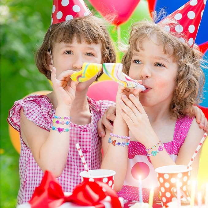 27 PCS Colorful Kids Bracelets for Girls Beaded Toddler Bracelets Little Girls Birthday Easter Party Favors Goodies Bag Stuffers Pretend Play Costume Jewelry Christmas Gift