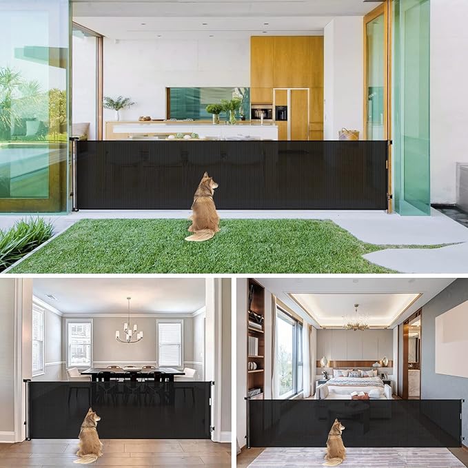 90 Inch Retractable Baby Gates Extra Wide Dog Gates for The House Extra Long Baby Gate for Stairs Child Gates for Wide Openings Large Dog Gate Indoor Outdoor Pet Gates for Dogs, Black
