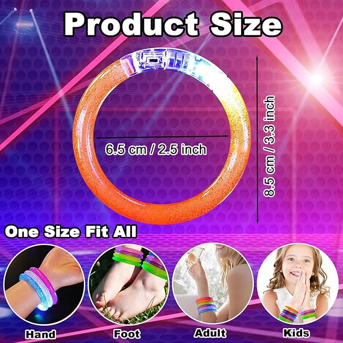 24 Pack Glow In The Dark LED Bracelets,Light Up Bracelets Glow Sticks,Birthday Carnival Neon Party Supplies for Kids Adults,8 Color Glow Sticks Bracelets,Light up Toys Halloween Party Favors