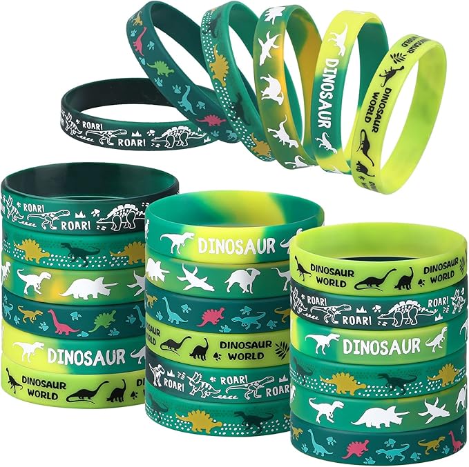 30 PCS Dinosaur Rubber Wristbands Realistic Dinosaurs World Silicone Bracelets Stretch Unisex Wristbands Teens Classroom Award Prize Gifts Party Favors Bags Stuffers