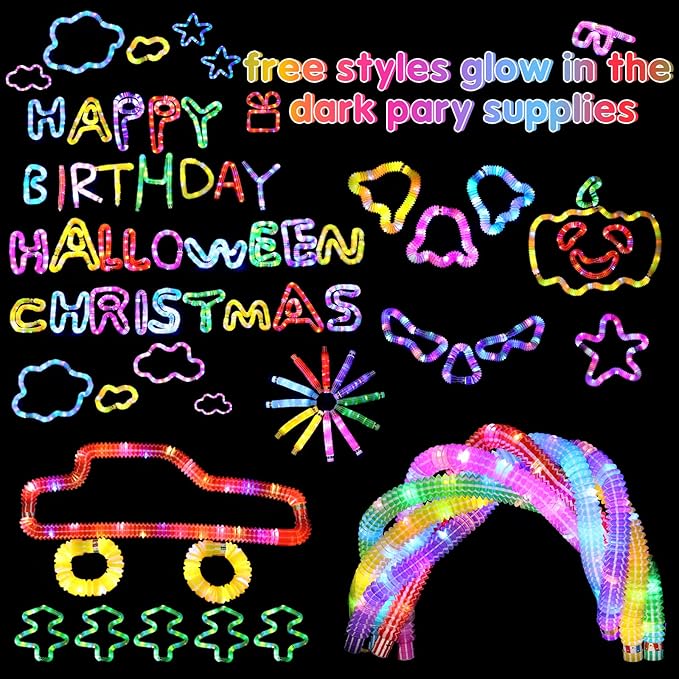 24 Pack Glow Sticks Bulk Party Favors for Kids 4-8-12, Light Up Pop Tubes Goodie Bags Stuffers for Kids, Glow Party Supplies Glow Bracelets Necklaces, New Year Valentines Day Decorations Gifts 2025