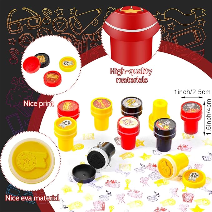 68 Pcs Movie Night Party Favors Movie Night Gift Bags Movie Stampers Silicone Bracelets Keychains Star Trophy Awards Bubble Wands for Movie Night Crazy Birthday Party Gift Goodie Bag Fillers
