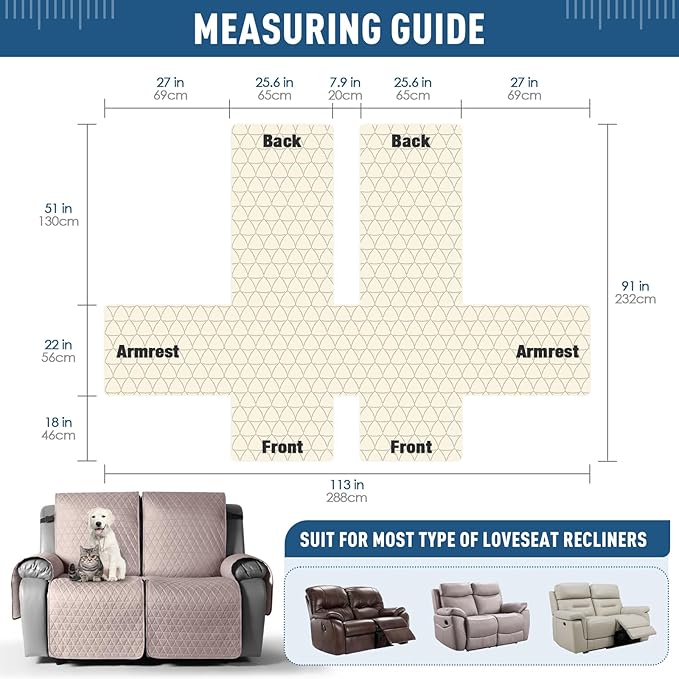 TAOCOCO 100% Waterproof Loveseat Recliner Cover-Recliner Cover with Non-Slip Granule, Recliner Chair Covers with Elastic Band,Washable Recliner Chair/Furniture Protector for Pets(Peach, 2 Seater)