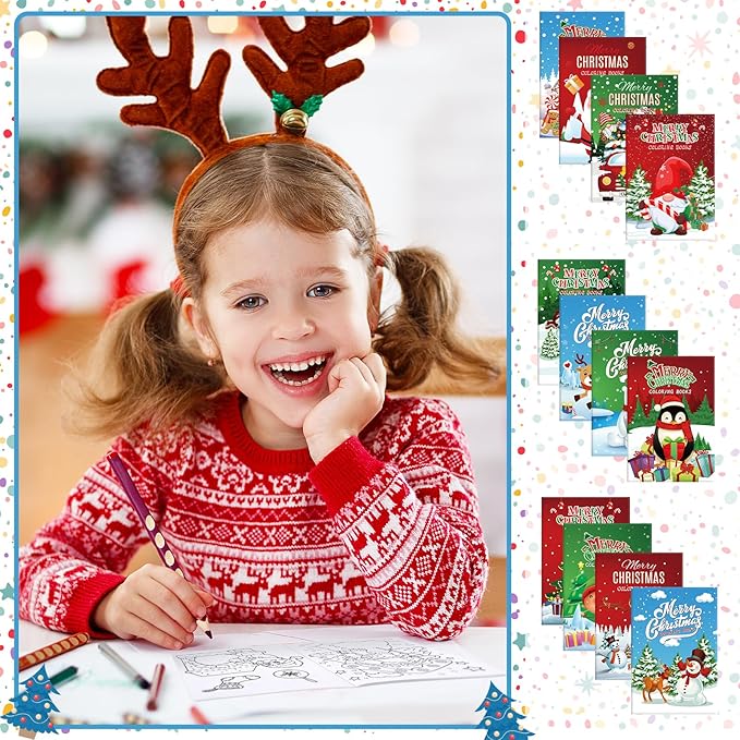 48 Pcs Christmas Coloring Books Party Favors Xmas Mini Coloring Book Bulk DIY Art Drawing Book Set for Stocking Goodie Bags Stuffer Holiday Party Supplies Friend Gift Activities Filler