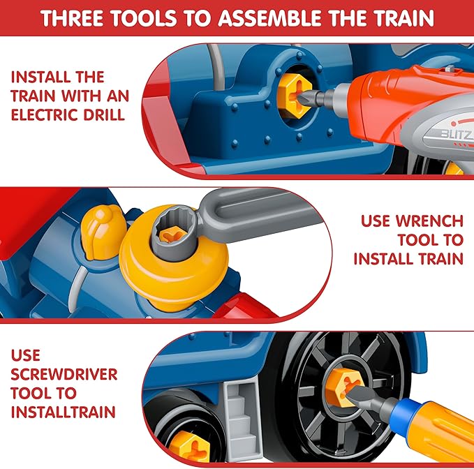 Toddler Take Apart Toy Set with Electric Drill, DIY Electric Train Assembly, STEM Building Learning Toys, Xmas Gifts for 3-8 Year Old Boys & Girls