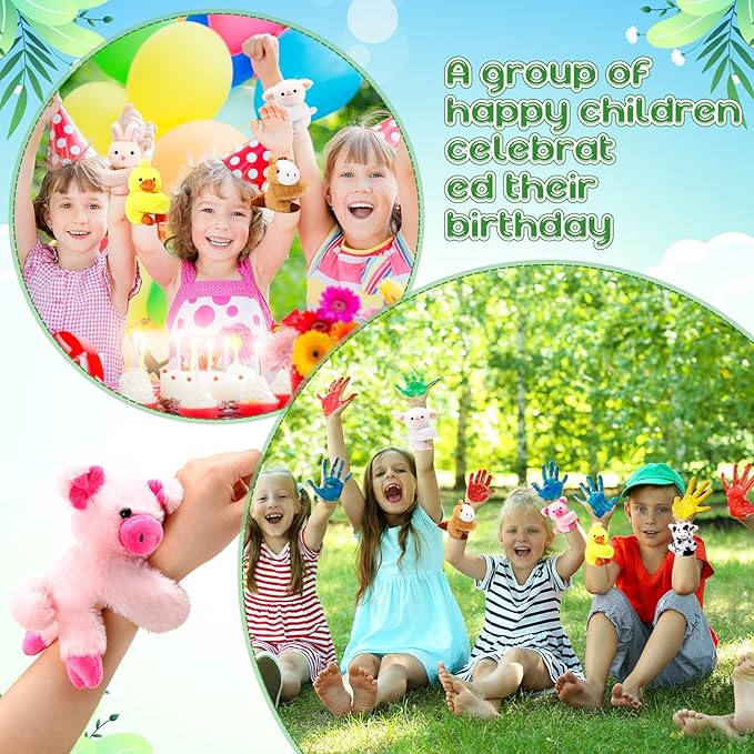 6 Pack Stuffed Animal Slap Bracelets Plush Animal Snap Bracelets Cute Wrist Slap Band Toy Wrist Animals Wrist Pets Slap Bracelet Wrist Toy for Kids Boys Girls Birthday Gifts Party Favors