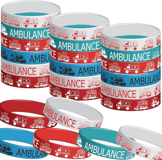 24PCS Ambulance Car Party Rubber Bracelets,Emergency Vehicle Medical Hospital Doctor Nurse Themed Birthday Party Supplies Decorations Gifts Prize Goodie Bag Favors Ambulance Car Silicone Wristbands