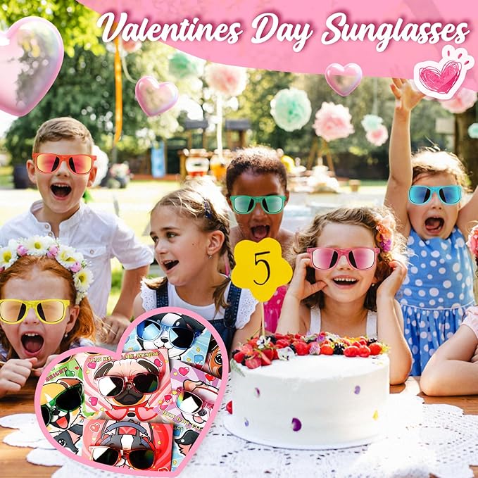 24PCS Valentines Day Gift Cards with Glasses Valentine's Day Fun Dog Face Cards Easter Party Favors Easter Basket Stuffers Accessories for Kids Classroom Exchange Gifts Beach Pool Party Supplies