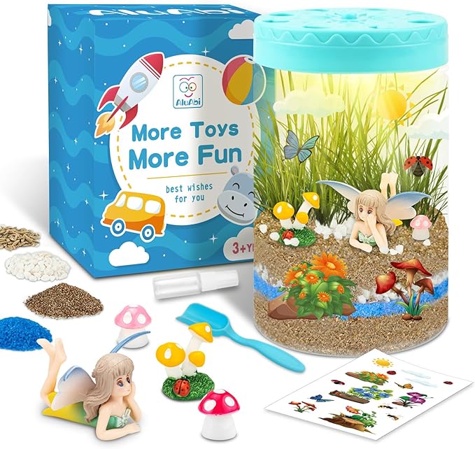 Light Up Terrarium Kit for Kids,Fairy Gardening Kit for Boys and Girls,Creative Educational Gardening Toy,Arts and Crafts Activity Kits,Birthday Gifts for Ages 4 5 6 7 8-12