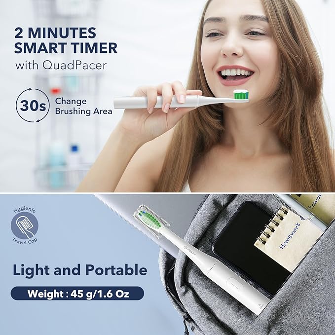 ARISSON Sonic Electric Toothbrush for Adults and Kids, 40,000 VPM Power Toothbrush, 1.5H Fast Charge Ultrasonic Electric Toothbrushes with 2 Minutes Smart Timer, Snow White